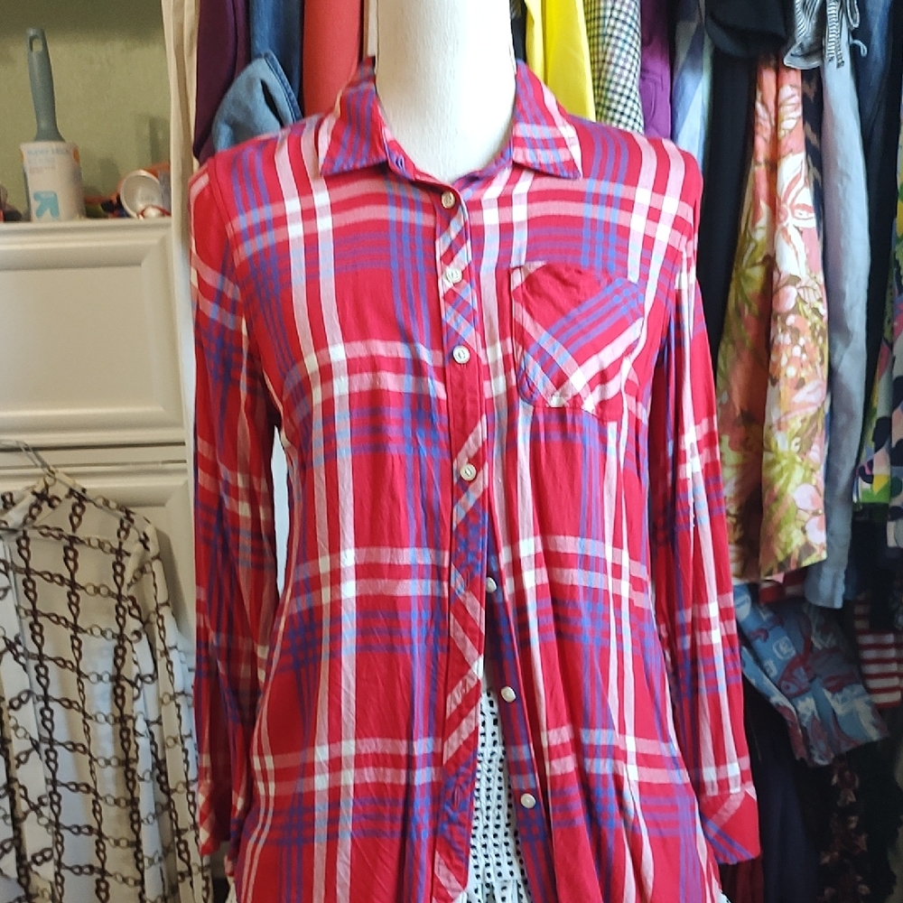 Talbots Red and Blue Plaid Button Down Shirt